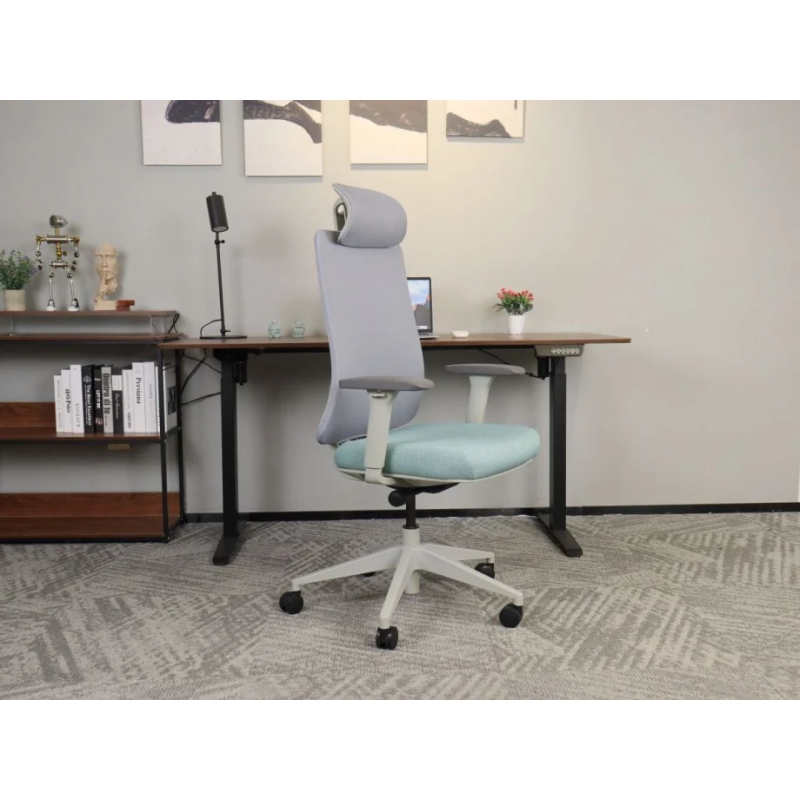 Офисное кресло TERRY серое/зеленая ткань/серый каркас (22254-01)