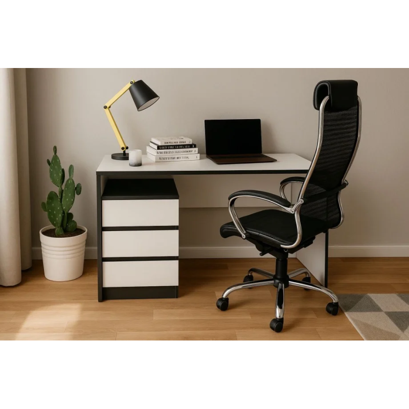 Компьютерный стол Vector 120x60 Белая Аляска / Черный (3663-01)