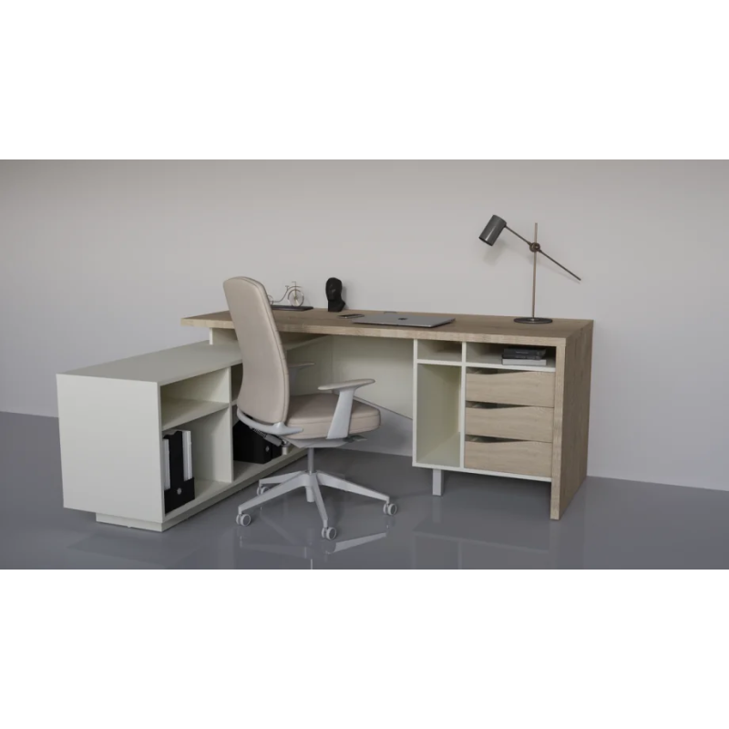 Письменный стол CONNECT 1 L SK 190×78 см. Дуб кремона котта / Стоун беж (23050-01)