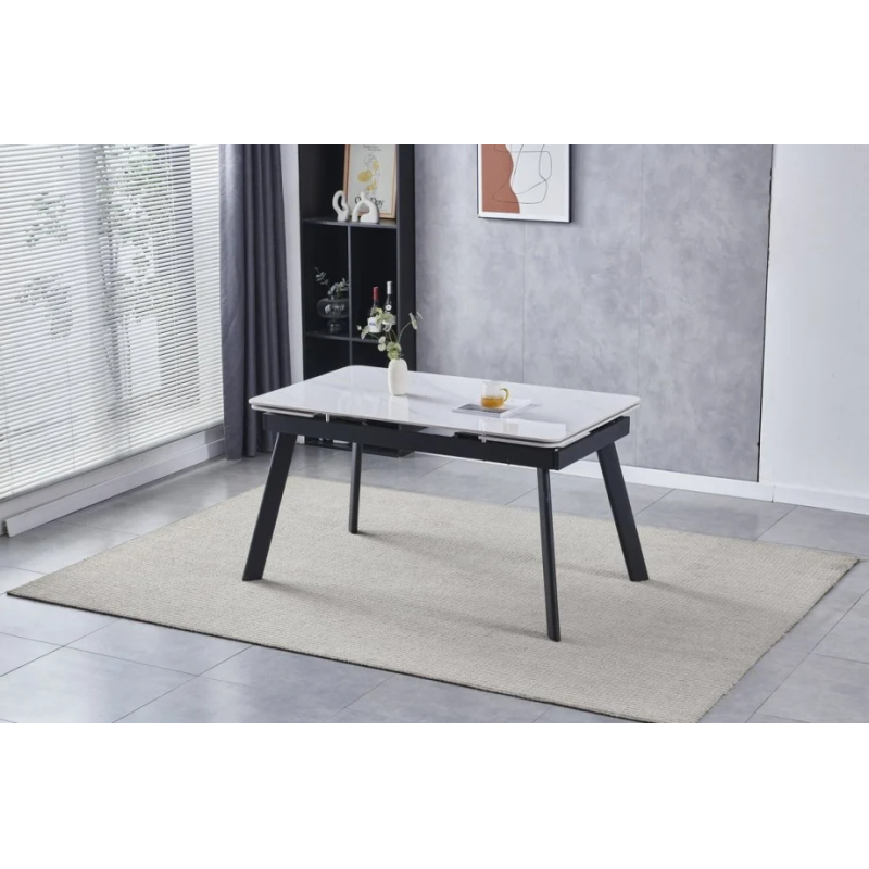 Стол обеденный раскладной OSLO CERAMIC 120(180)*80 белый глянец/черный каркас (19561-01)