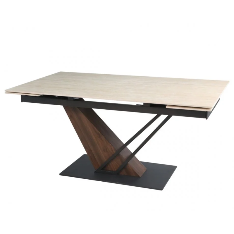 Стол FERNANDO CERAMIC 160(220)*90 травертин мат/темный орех (23035-01)