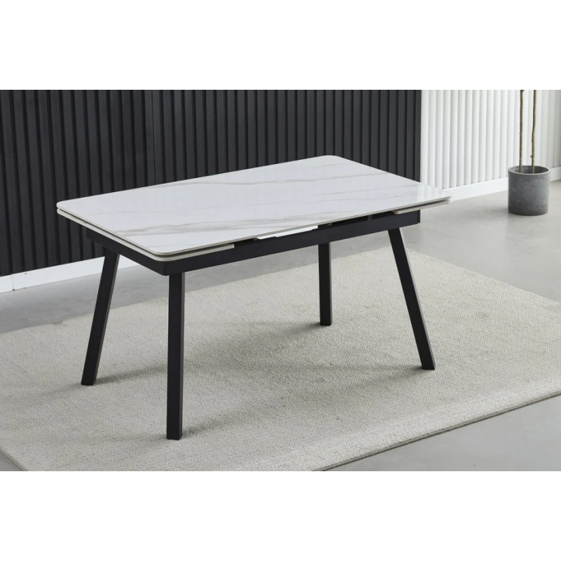 Стол обеденный раскладной MADRID CERAMIC 120(180)*85 белый глянец / черный каркас (19641-01)