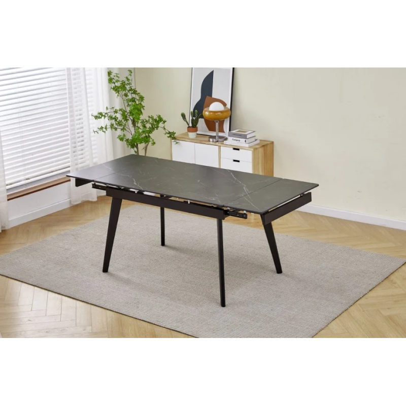 Стол обеденный раскладной OSLO CERAMIC 120(180)*80 черный глянец/черный каркас (19563-01)