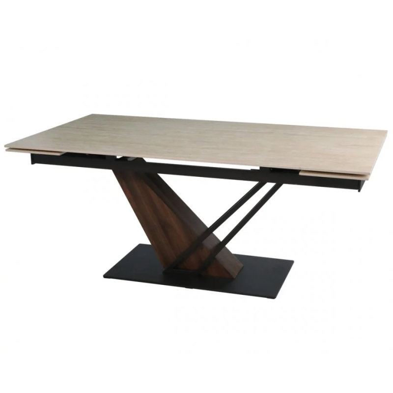 Стол FERNANDO CERAMIC 180(240)*90 травертин мат/темный орех (23028-01)
