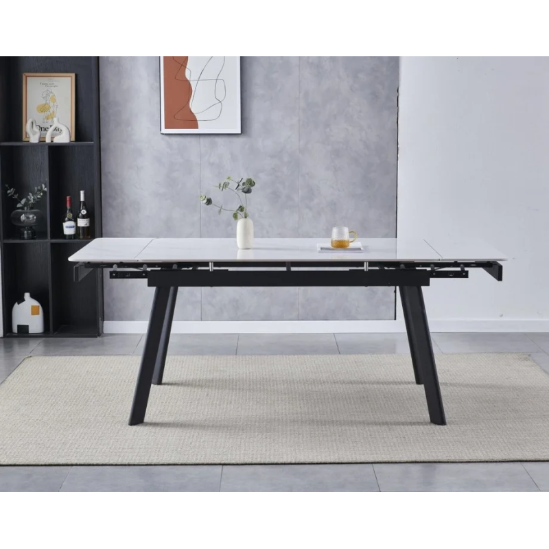 Стол обеденный раскладной OSLO CERAMIC 120(180)*80 белый глянец/черный каркас (19561-01)