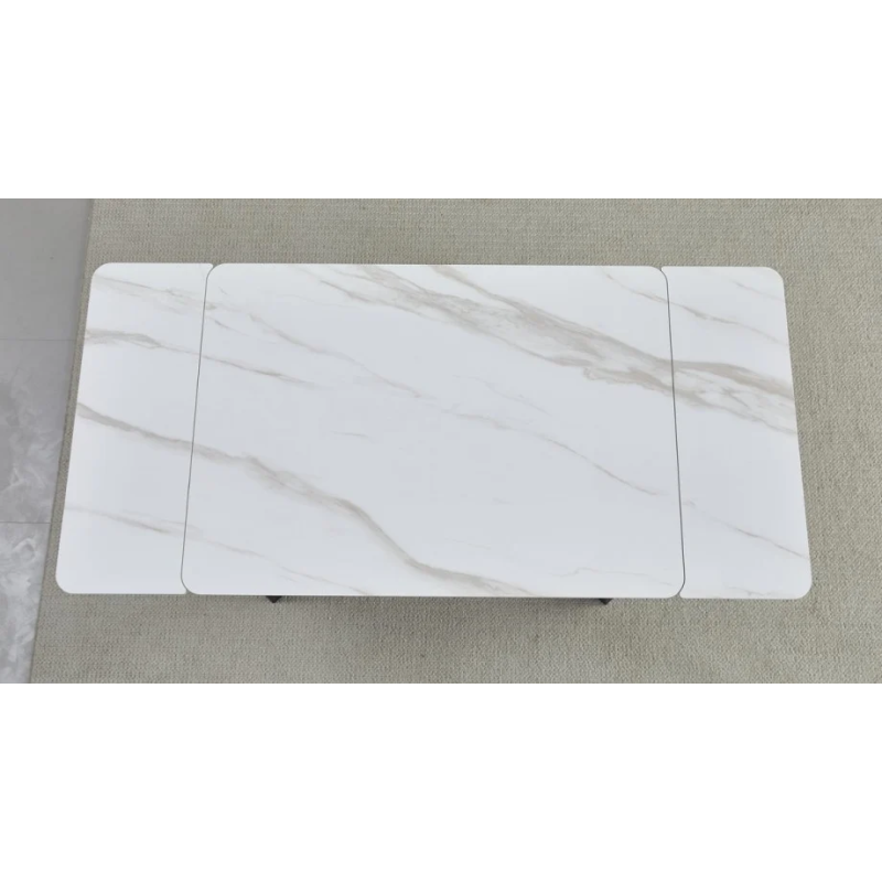 Стол обеденный раскладной MADRID CERAMIC 120(180)*85 белый глянец / черный каркас (19641-01)