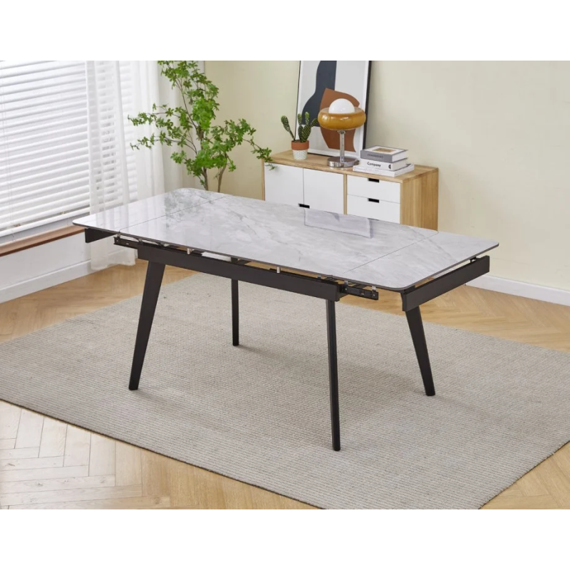 Стол обеденный раскладной OSLO CERAMIC 120(180)*80 серый глянец/черный каркас (19562-01)