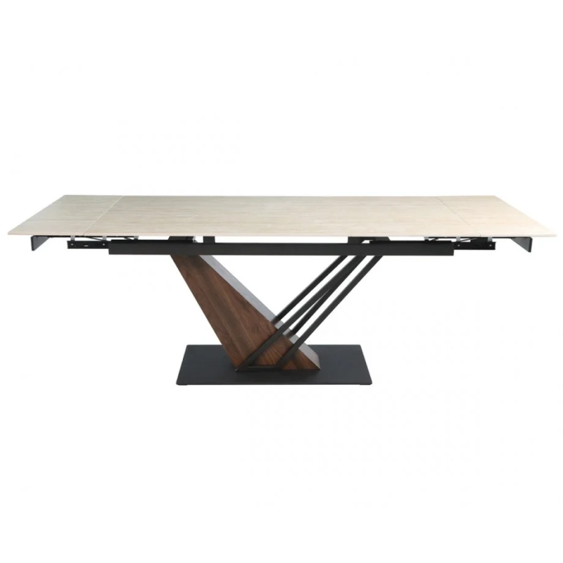 Стол FERNANDO CERAMIC 160(220)*90 травертин мат/темный орех (23035-01)