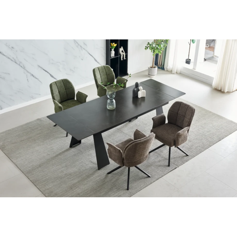 Стол раскладной керамический ARNOLD CERAMIC 180(240)*90 Wic dark grey мат / Черный каркас (20272-01)