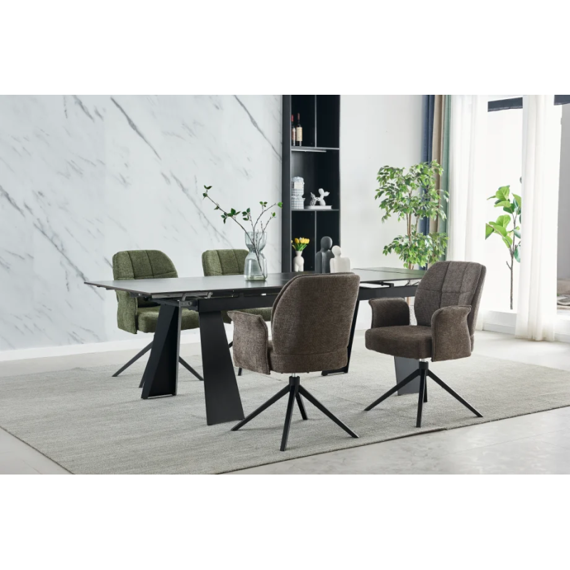 Стол раскладной керамический ARNOLD CERAMIC 180(240)*90 Wic dark grey мат / Черный каркас (20272-01)