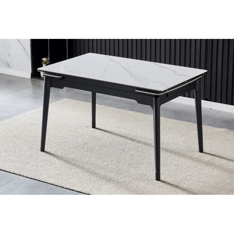 Стол обеденный раскладной BONN CERAMIC 130(180)*80 белый глянец/черный каркас (20036-01)