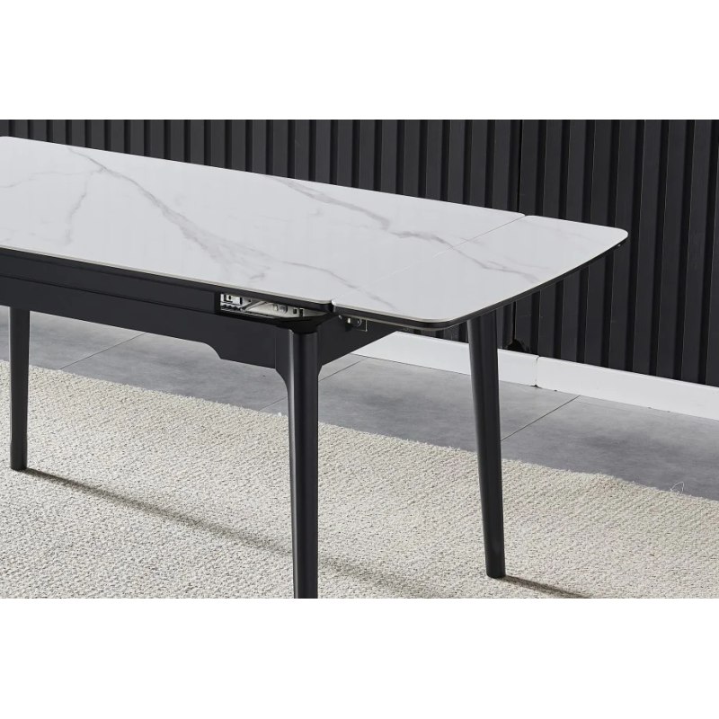 Стол обеденный раскладной BONN CERAMIC 130(180)*80 белый глянец/черный каркас (20036-01)