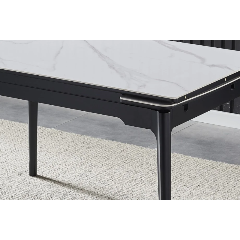 Стол обеденный раскладной BONN CERAMIC 130(180)*80 белый глянец/черный каркас (20036-01)