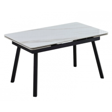 Стол обеденный раскладной MADRID CERAMIC 120(180)*85 белый глянец/черный каркас (19641-01)