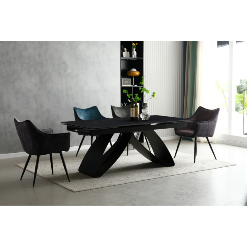 Стол раскладной керамический WILLIAM CERAMIC 180(260)*90 Песчаный камень / Черный каркас (20273-01)