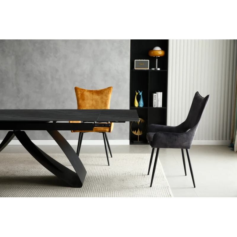 Стол раскладной керамический WILLIAM CERAMIC 180(260)*90 Песчаный камень / Черный каркас (20273-01)