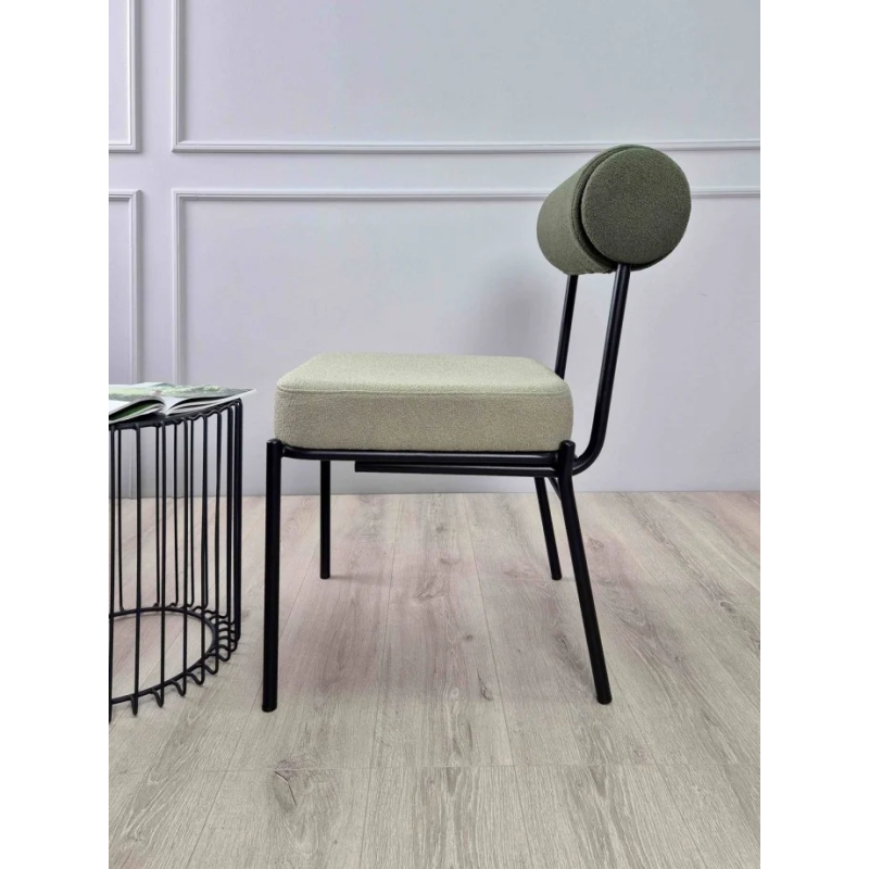 Стул обеденный TOTORO Черный каркас / Светло-зеленая / Зеленая ткань букле (20770-01)