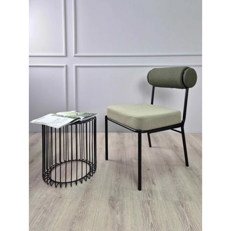 Стул обеденный TOTORO Черный каркас / Светло-зеленая / Зеленая ткань букле (20770-01)