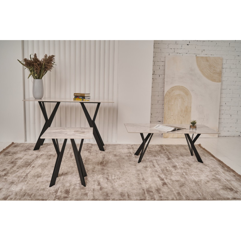 Konsola Teo Bianco Carrara + czarna Vetro Mebel