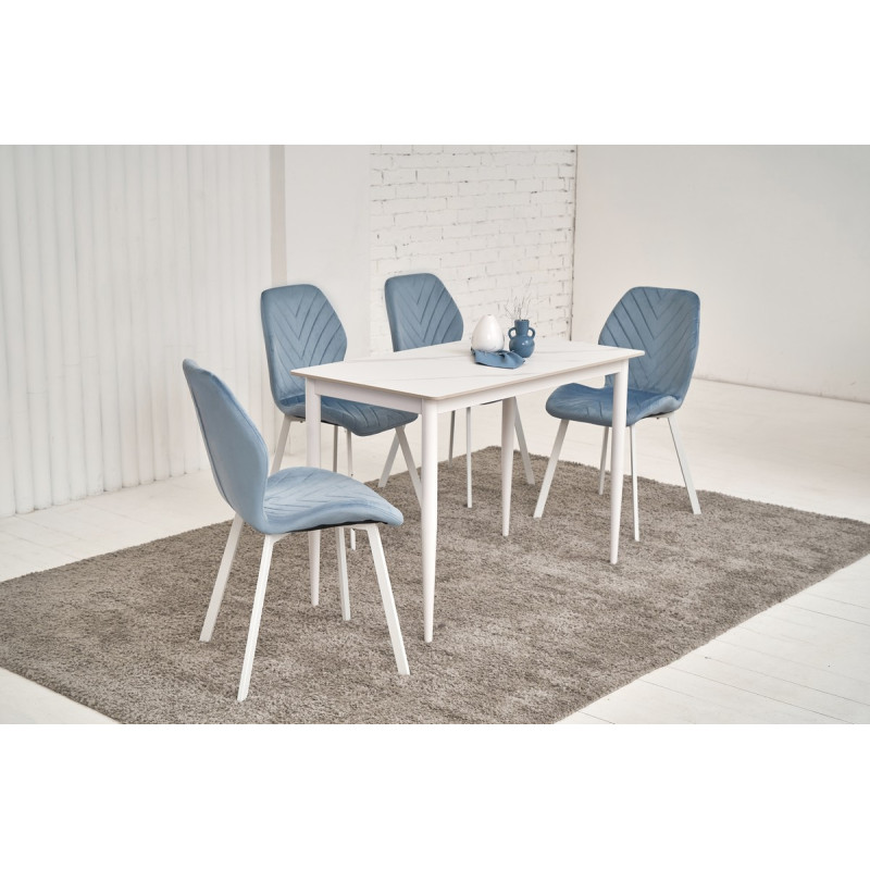 Обідній керамічний стіл TM-110 білий мармур + білий Vetro Mebel