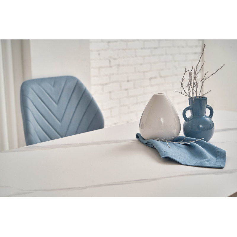 Обідній керамічний стіл TM-110 білий мармур + білий Vetro Mebel