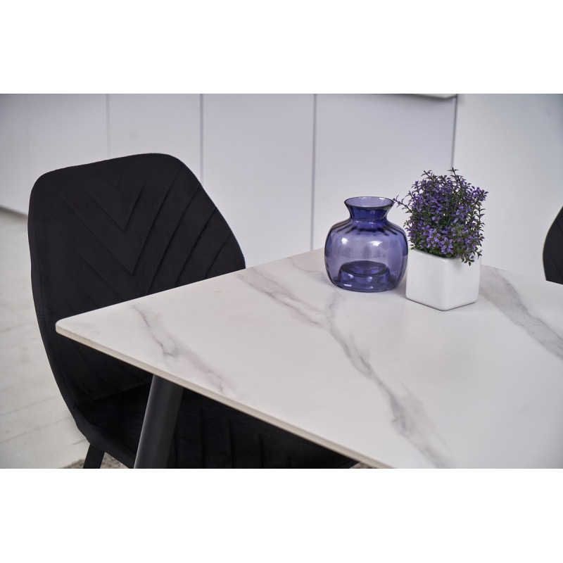Обеденный керамический стол TM-100 белый мрамор + черный Vetro Mebel