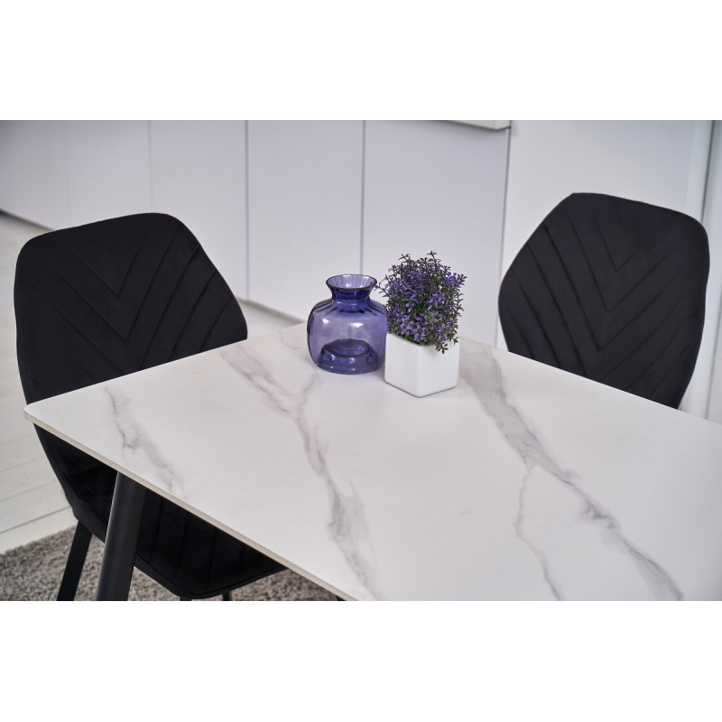 Обеденный керамический стол TM-100 белый мрамор + черный Vetro Mebel