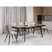 Керамический стол TM-98 бьянко каррара грей + черный Vetro Mebel